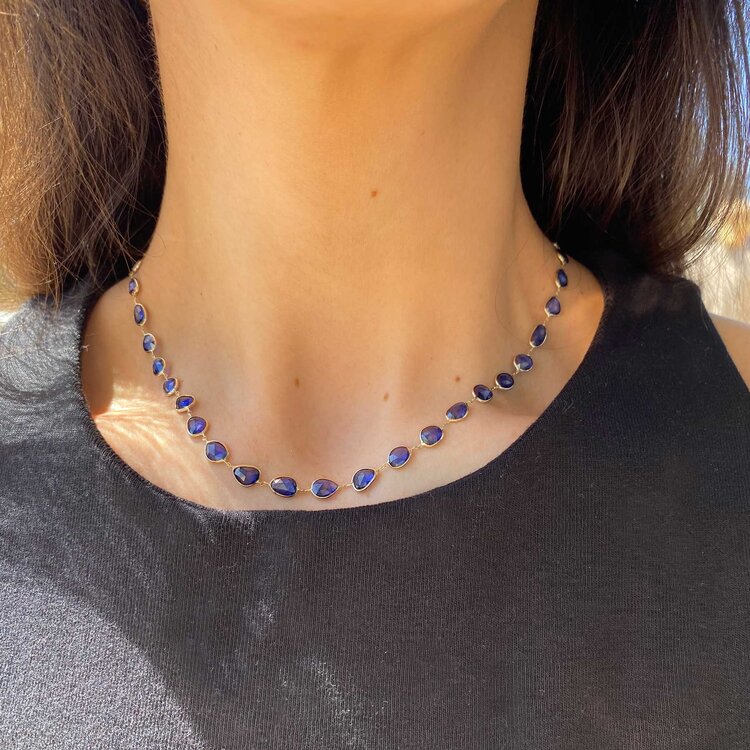 Mazza Jewelry Blue Sapphire Slice Necklace 16ct