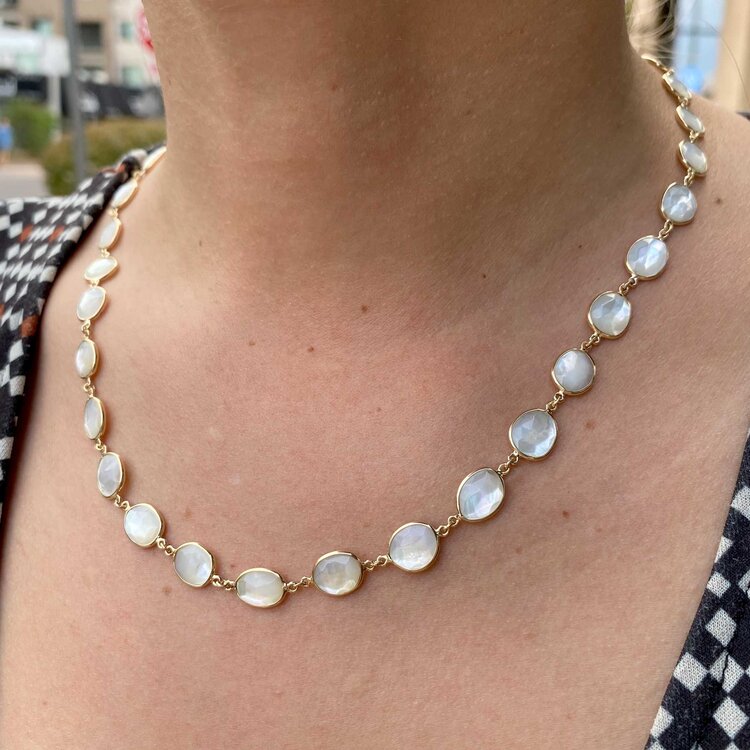 Mazza Jewelry Elegant 14k Yellow Gold Mother of Pearl Slice Necklace