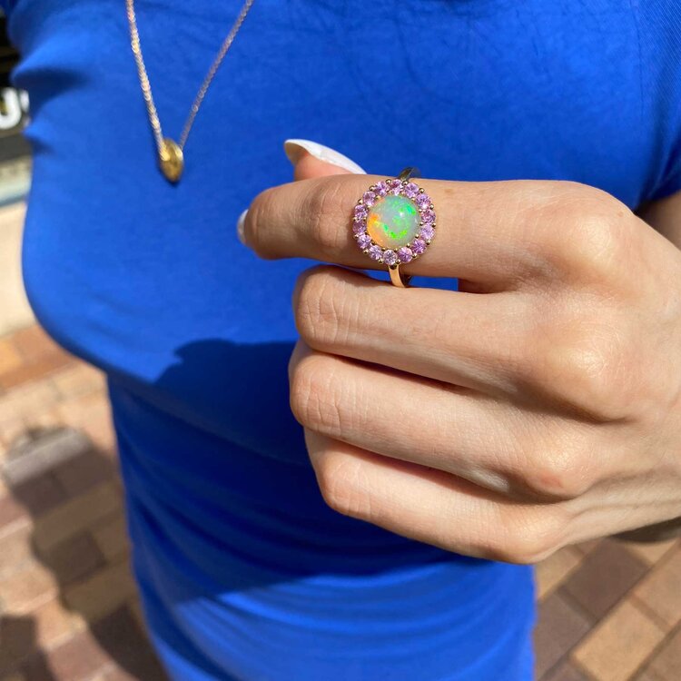 M. Spalten Opal and Pink Sapphire Dolly Ring