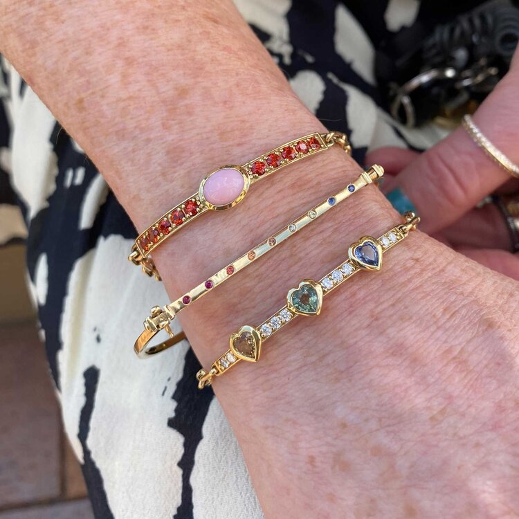 M. Spalten Opal and Orange Sapphire Single Stone Gem ID Bracelet