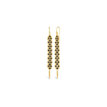 Amali Long Textile Black Diamond Earrings