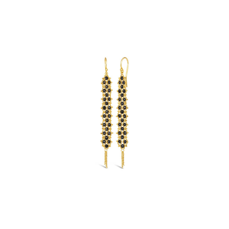 Amali Long Textile Black Diamond Earrings