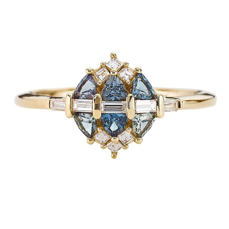 Artemer Teal Sapphire and Diamond Cluster Engagement Ring