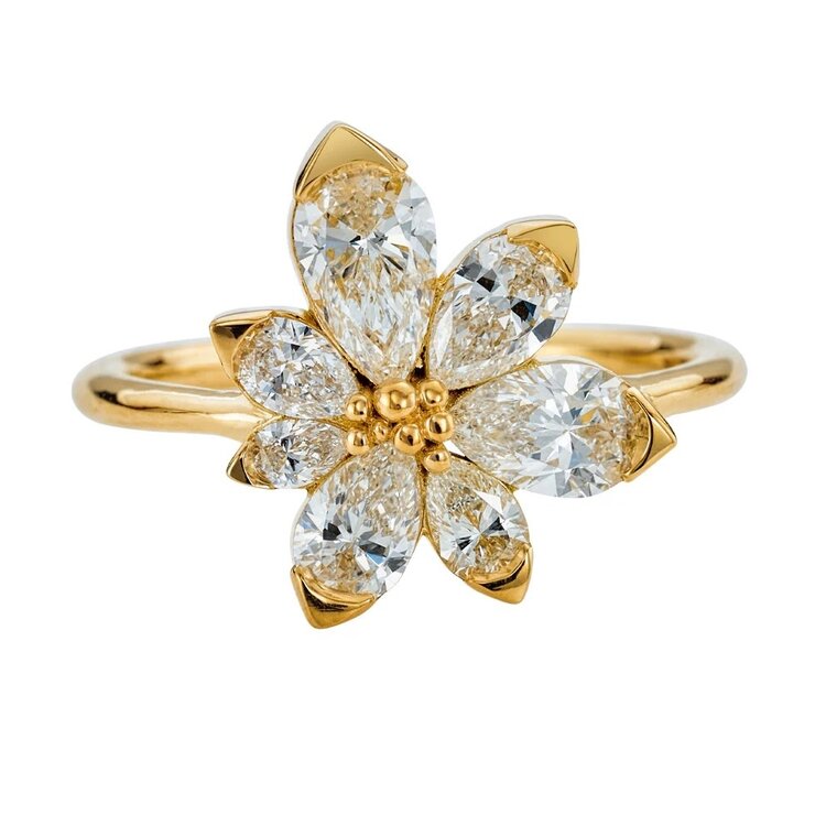 Artemer Asymmetric Blossom Engagement Ring with Pear Cut Diamonds
