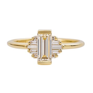 Artemer Classic Art Deco Engagement Ring with Baguette Diamonds