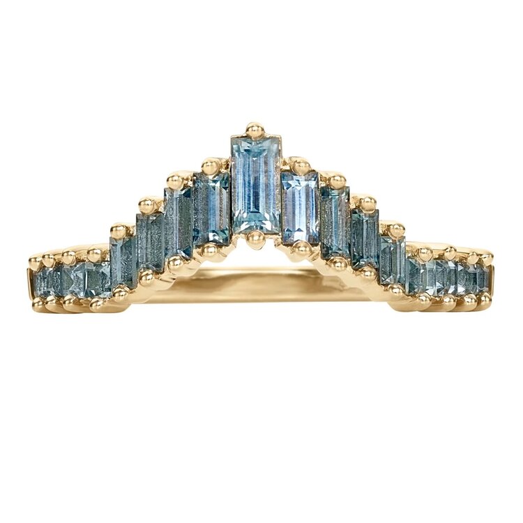Artemer Teal Sapphire Baguette Curved Tiara Ring