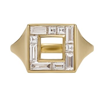 Artemer Geometric Baguette and Carre Diamond Signet Ring