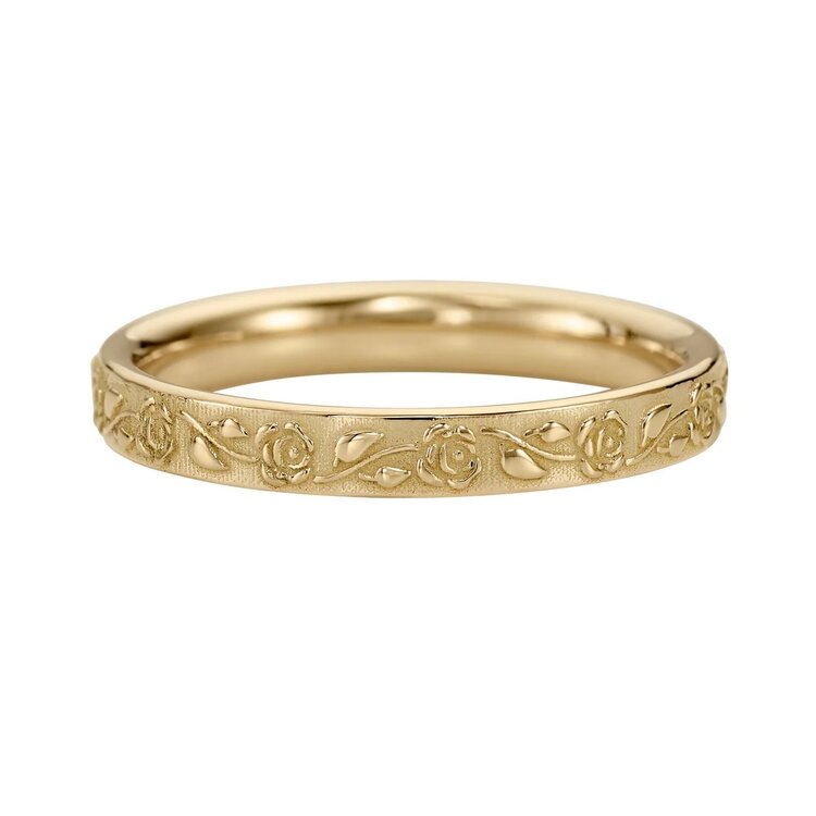 Artemer Embossed Rose Full Eternity Gold Wedding Band