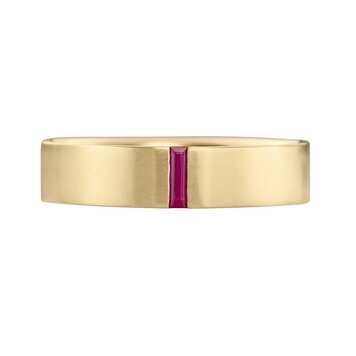 Artemer Ruby Baguette Unisex Matte Gold Wedding Band