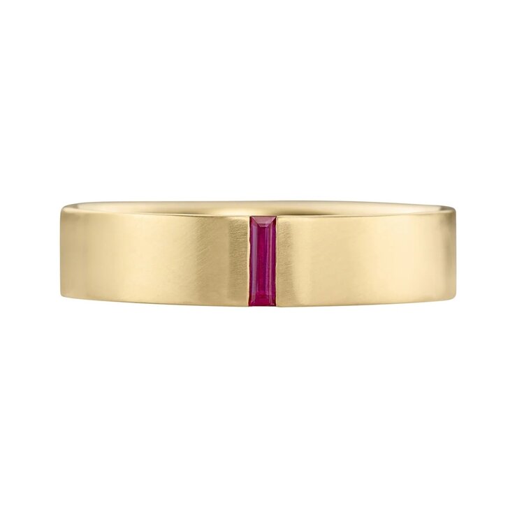 Artemer Ruby Baguette Unisex Matte Gold Wedding Band