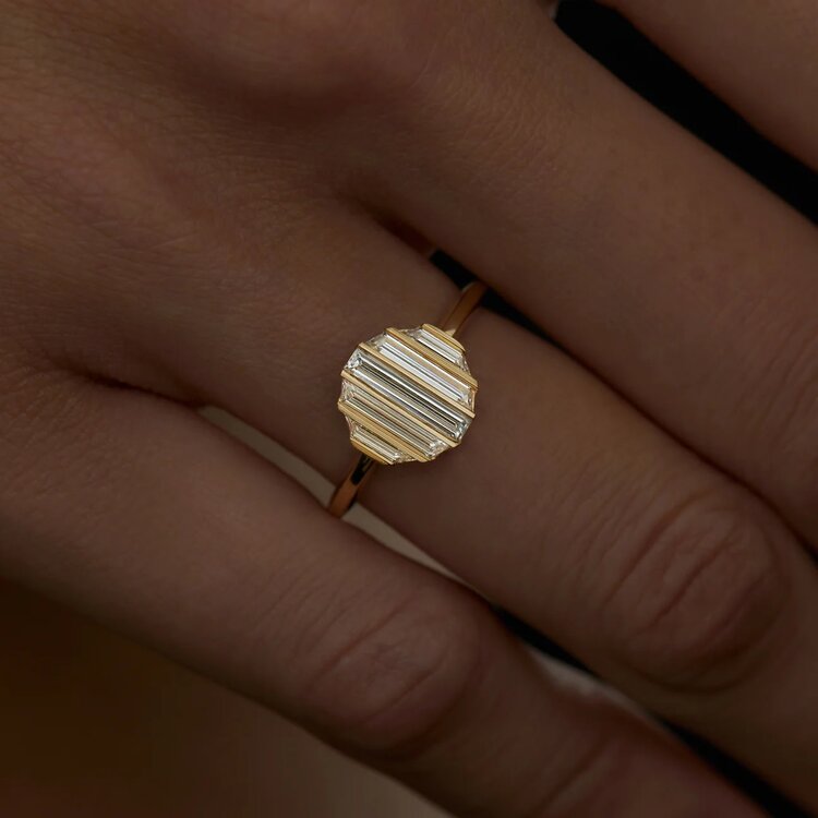 Artemer Ripple Baguette and Trapeze Diamond Engagement Ring