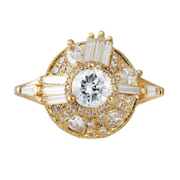 Artemer Diamond Halo Ring with Needle Cut Baguette and Heart Diamonds