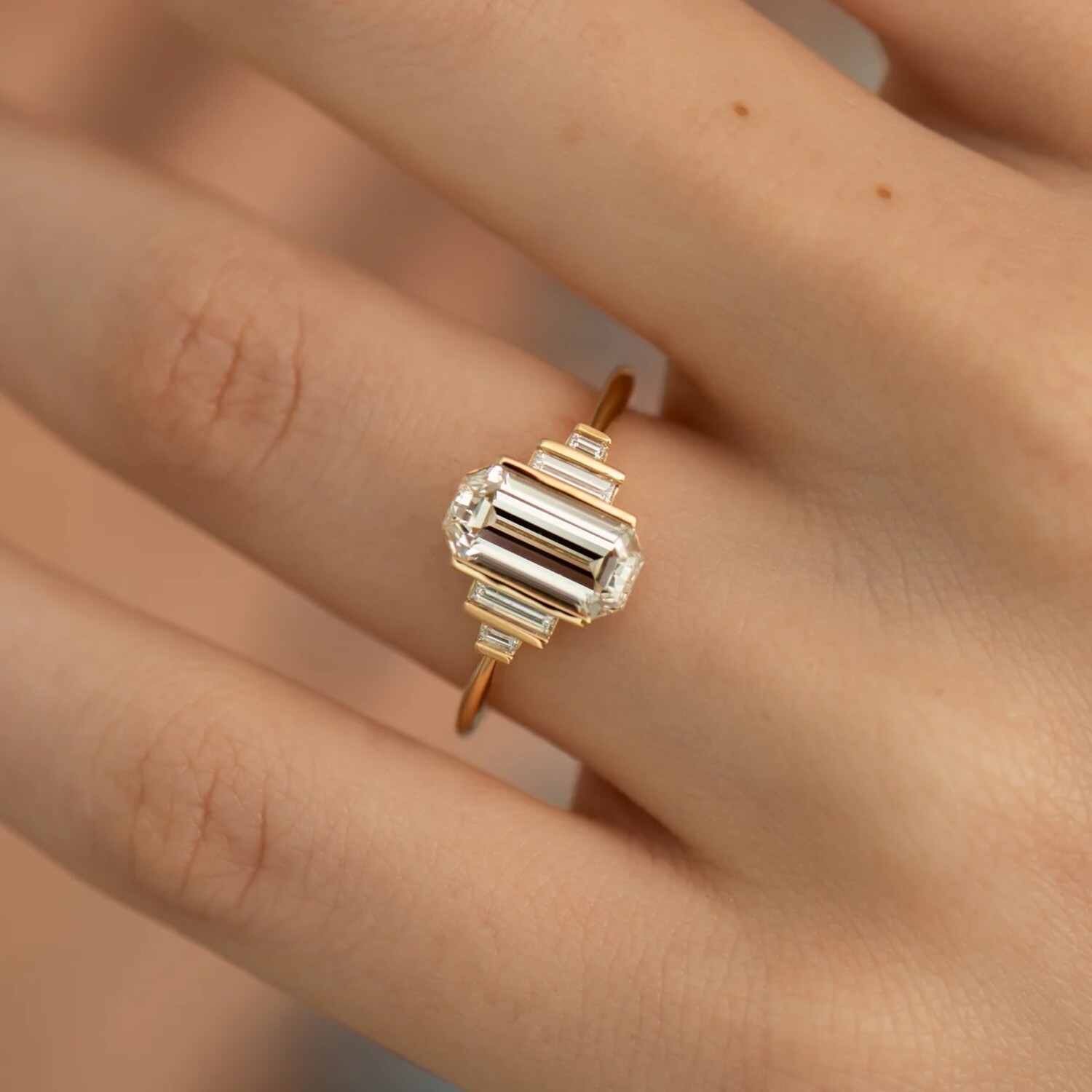 Emerald cut and baguette engagement rings best sale