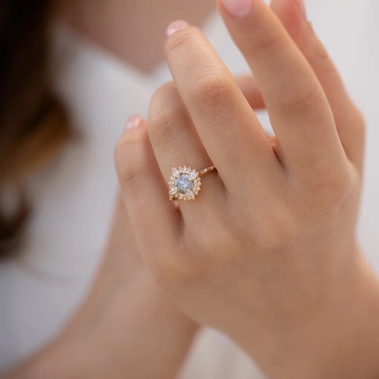 Artemer Golden Lotus Grey and White Diamond Engagement Ring