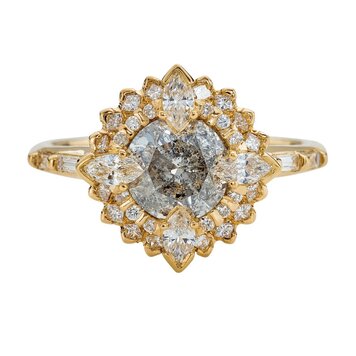 Artemer Golden Lotus Grey and White Diamond Engagement Ring