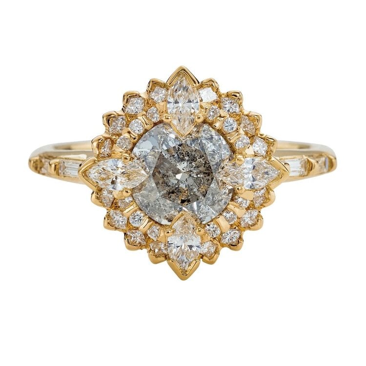 Artemer Golden Lotus Grey and White Diamond Engagement Ring