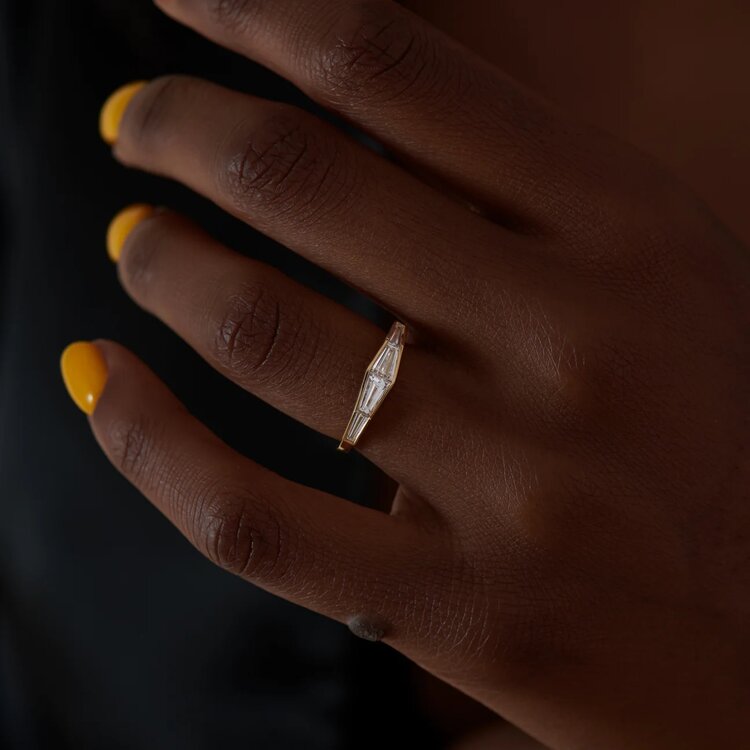 Artemer Diamond Engagement Ring with a Tapered Baguette Formation
