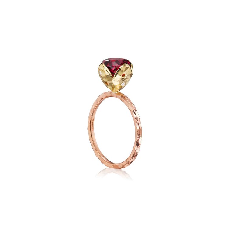 Dana Bronfman Rose and Yellow Petal-Set Rhodolite Garnet Solitaire Ring