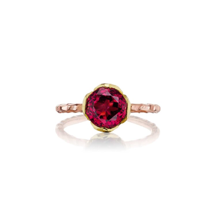 Dana Bronfman Rose and Yellow Petal-Set Rhodolite Garnet Solitaire Ring