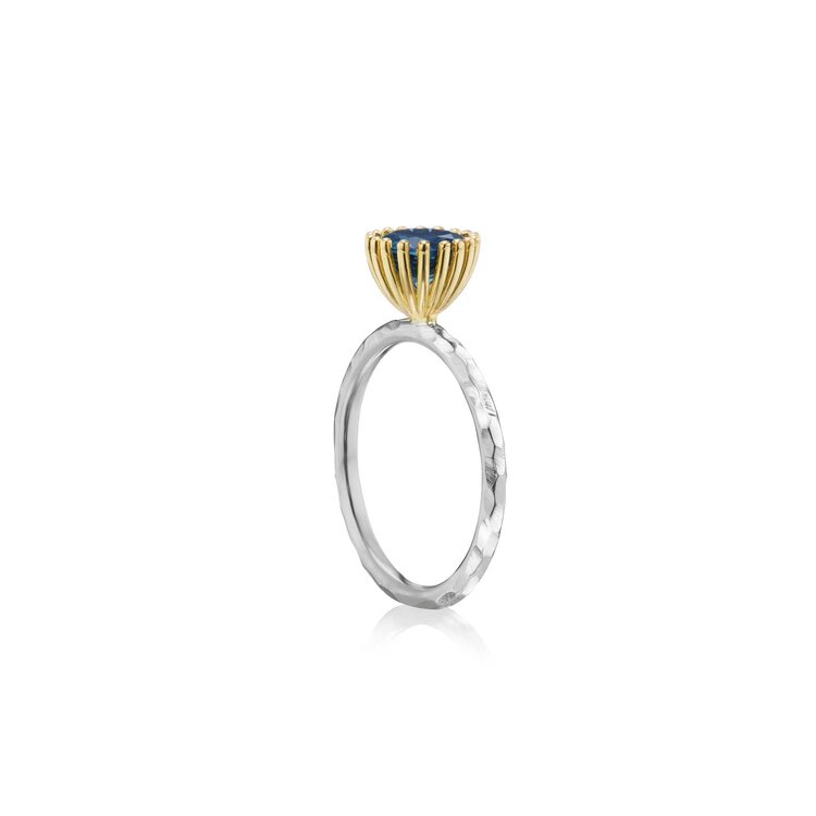 Dana Bronfman Two Tone Pronged Bezel Solitaire  Montana Sapphire Love Ring