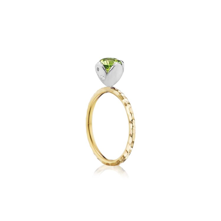 Dana Bronfman Two Tone Petal-Set Green Sapphire Solitaire Ring