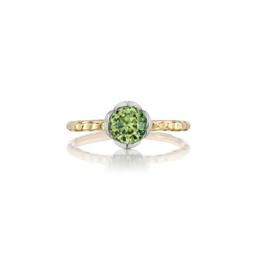 Dana Bronfman Two Tone Petal-Set Green Sapphire Solitaire Ring