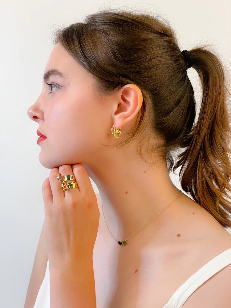 Leslie Paige Small Cluster Bezel Hoop Earrings with Morganite, Emerald and Sapphires