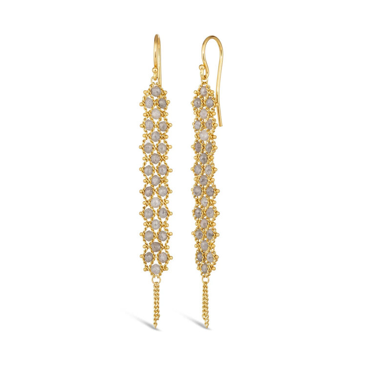 Amali Silver Diamond Long Textile Earrings