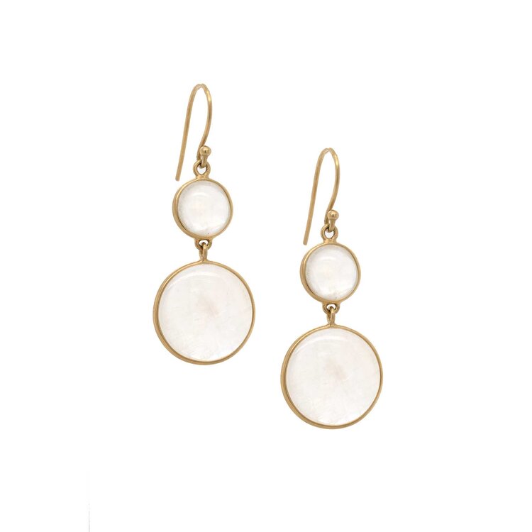 Kothari 18k Rainbow Moonstone Double Round Drop Earrings