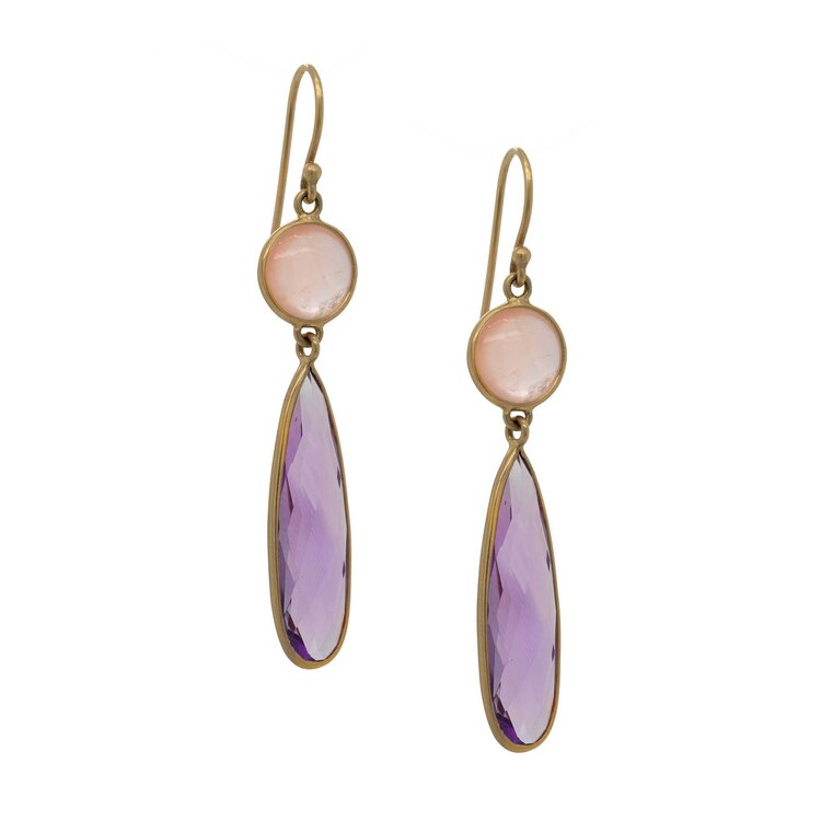 Kothari 18k Rose Quartz and Amethyst Dragonfly Drop Earrings