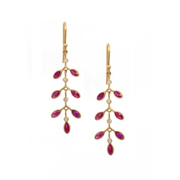 Kothari 18k Ruby and Diamond Fern Earrings