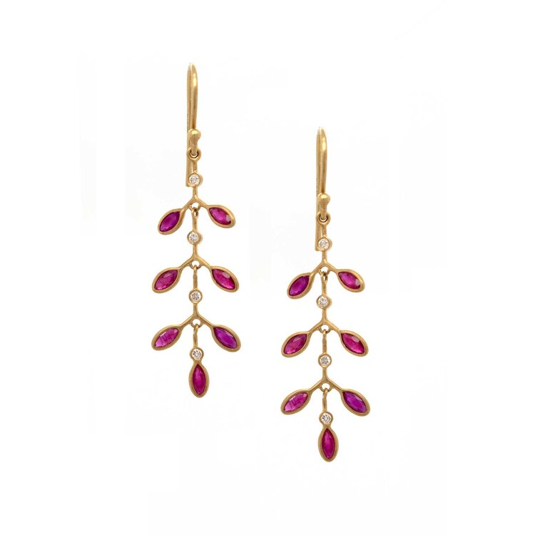 Kothari 18k Ruby and Diamond Fern Earrings