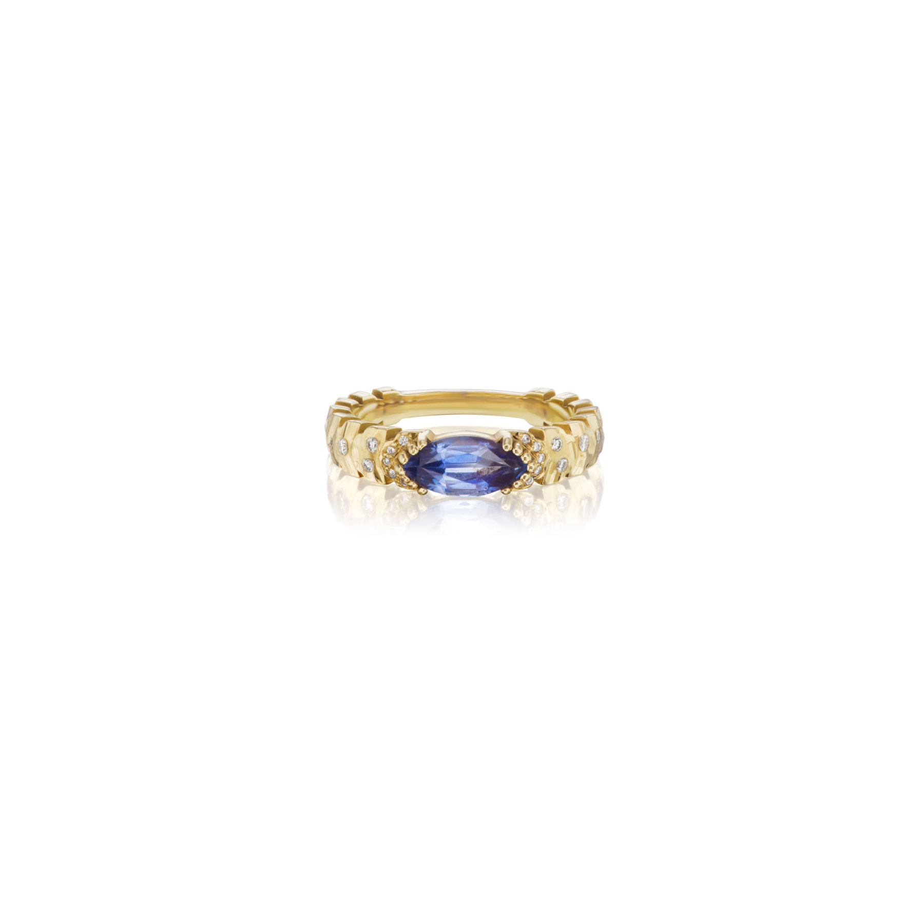 East-West Blue Sapphire Marquise Agra Ring