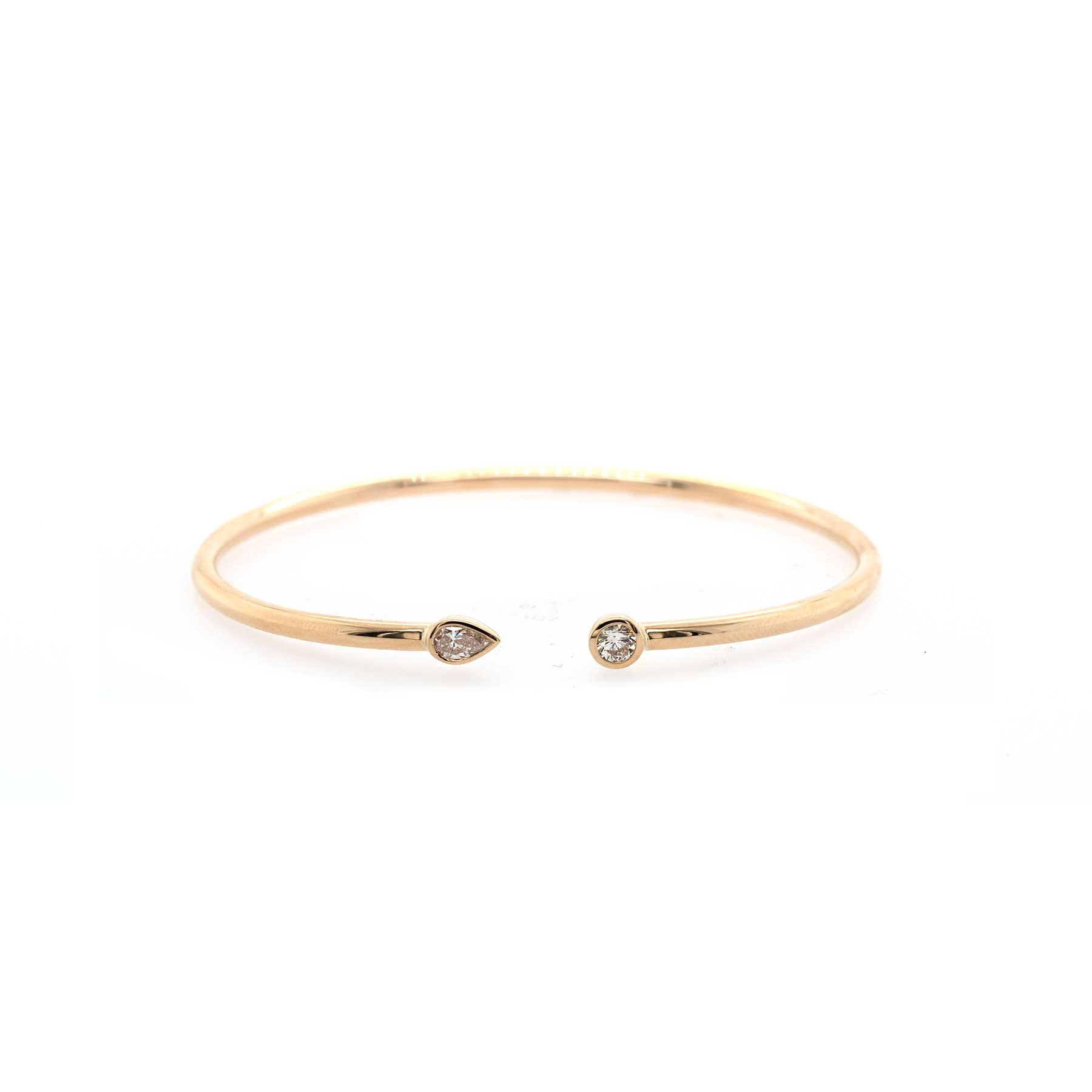 Round and Pear Diamond Open Ended Flexible Bangle