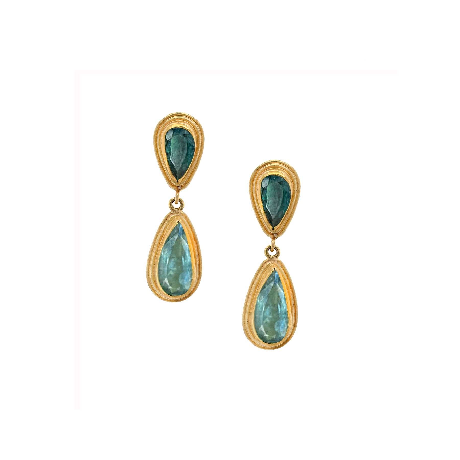 Green Tourmaline Framed Double Drop Earrings