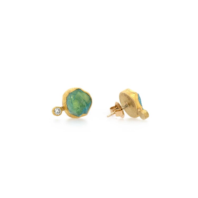 Petra Class Rough Aquamarine and Diamond Stud Earrings