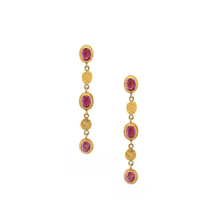 Petra Class Pink Sapphire and Gold Disc Earrings