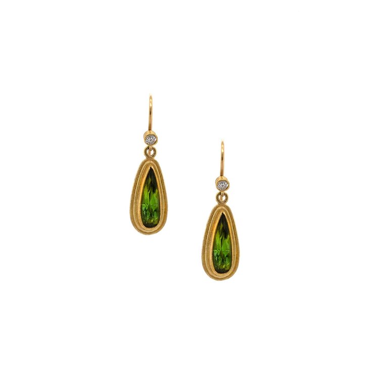 Petra Class Green Tourmaline Teardrop and Diamond Framed Earrings