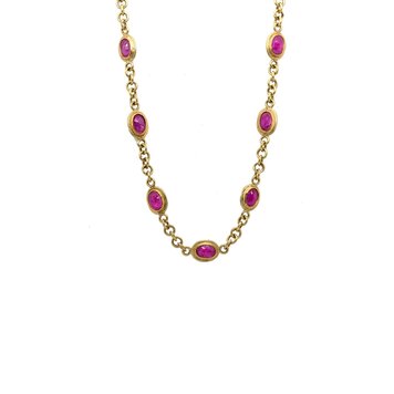 Petra Class Dark Pink Sapphire Open Bezel Chain Necklace