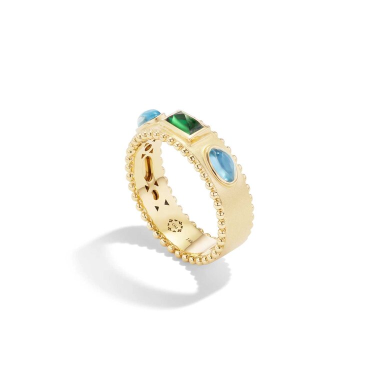 Orly Marcel Tsavorite and Swiss Blue Topaz Tri Cab Cigar Band
