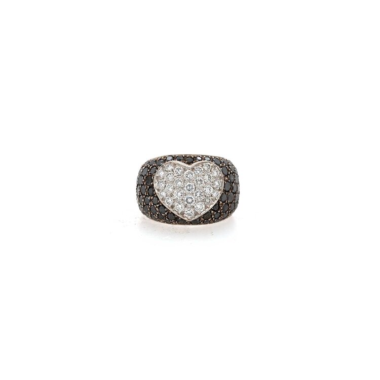 Vintage and Estate Pave Heart Ring With Black and White Diamonds