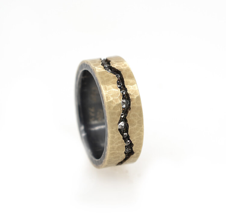 TAP Yellow Gold Band with Inverted Black Diamonds