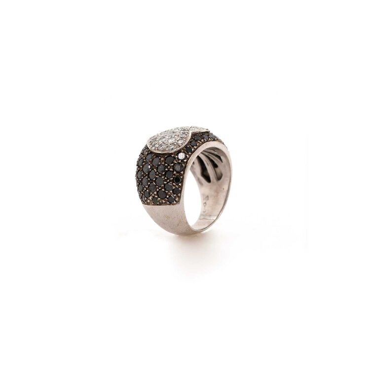 Vintage and Estate Pave Heart Ring With Black and White Diamonds