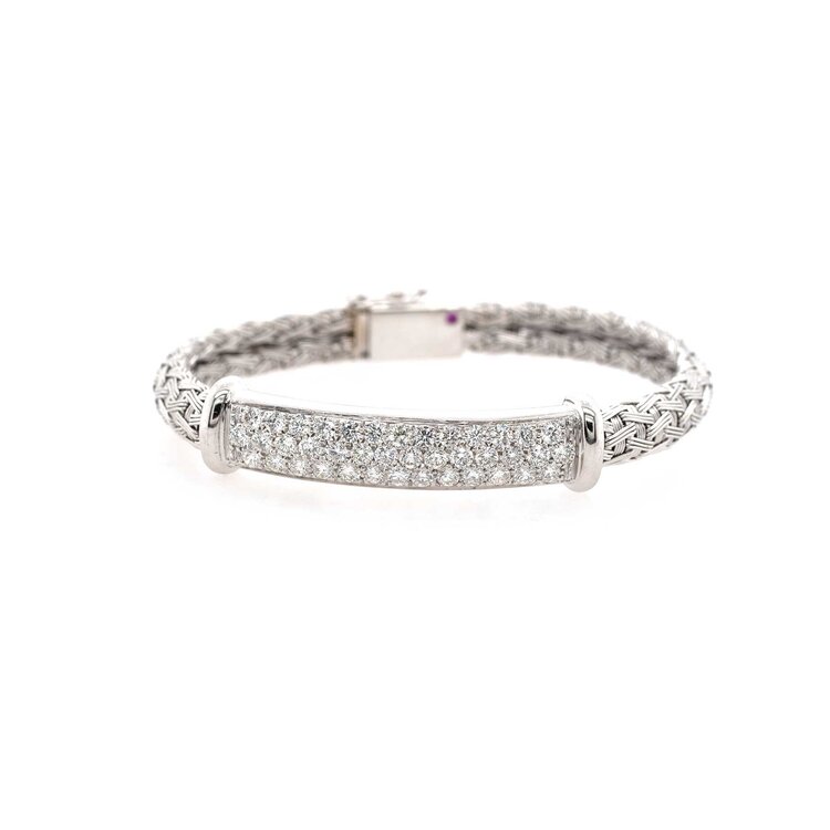 Vintage and Estate Roberto Coin 18K White Gold Silk Weave Diamond Bracelet