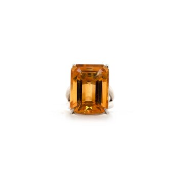 Vintage and Estate Sterling Silver and Emerald Cut Citrine Ring