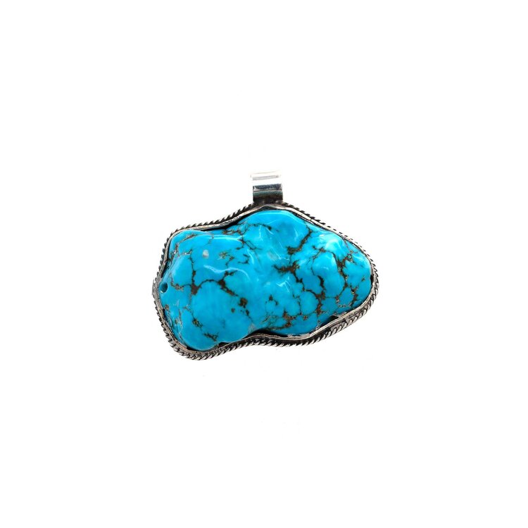 Vintage and Estate Extra Large Sterling Silver and Turquoise Nugget Pendant