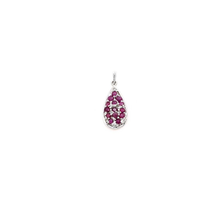 Vintage and Estate White Gold Diamond and Ruby Pave Pendant
