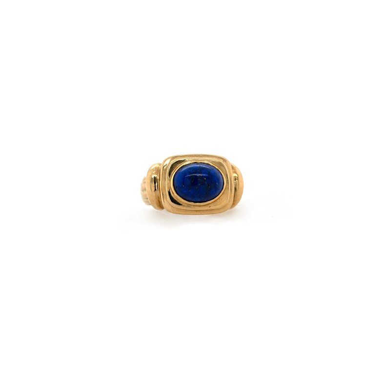 Vintage and Estate 18k Yellow Gold and Lapis Cabochon Ring Size 5.5