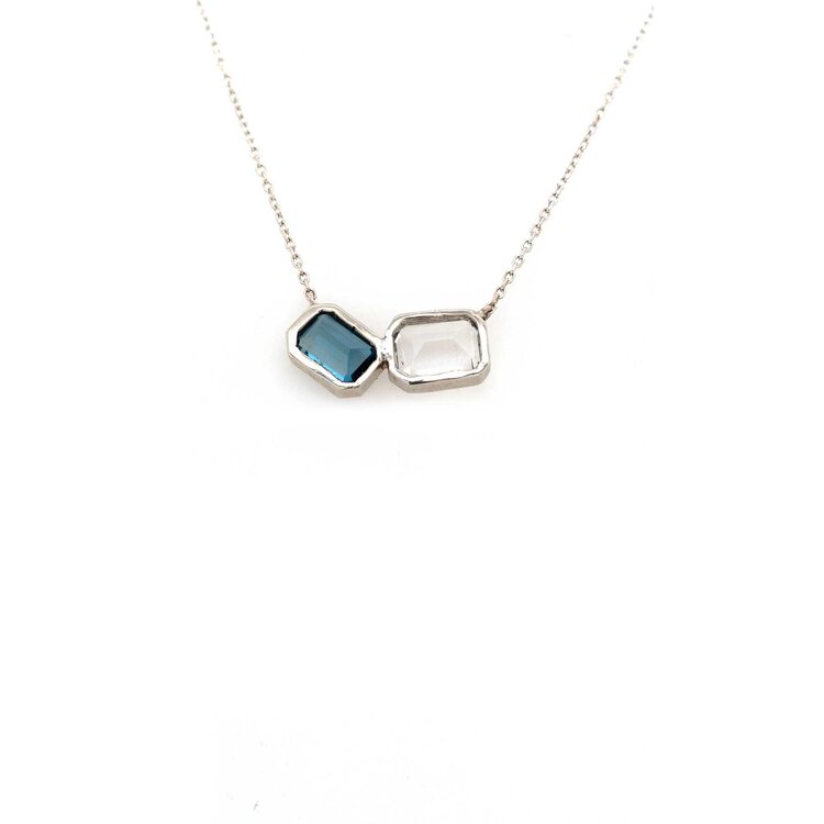 Leslie Paige Two-Stone Cluster 14K WG Necklace with White Topaz and London Blue Topaz