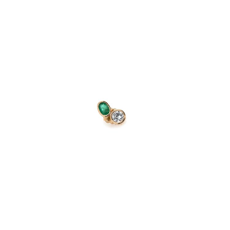 Leslie Paige Two-Stone Emerald (oval) and White Topaz (round) Single Stud Earring